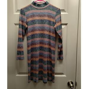 American Eagle Women Size Medium Multicolor Muted Striped Long Sleeve Mini Dress